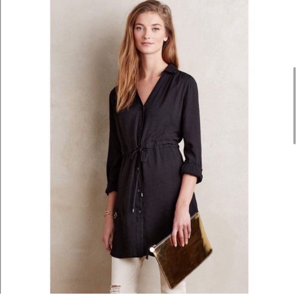 Anthropologie HD in Paris Carmina Tie Waist Tunic Top in Black Size Medium - Picture 3 of 9